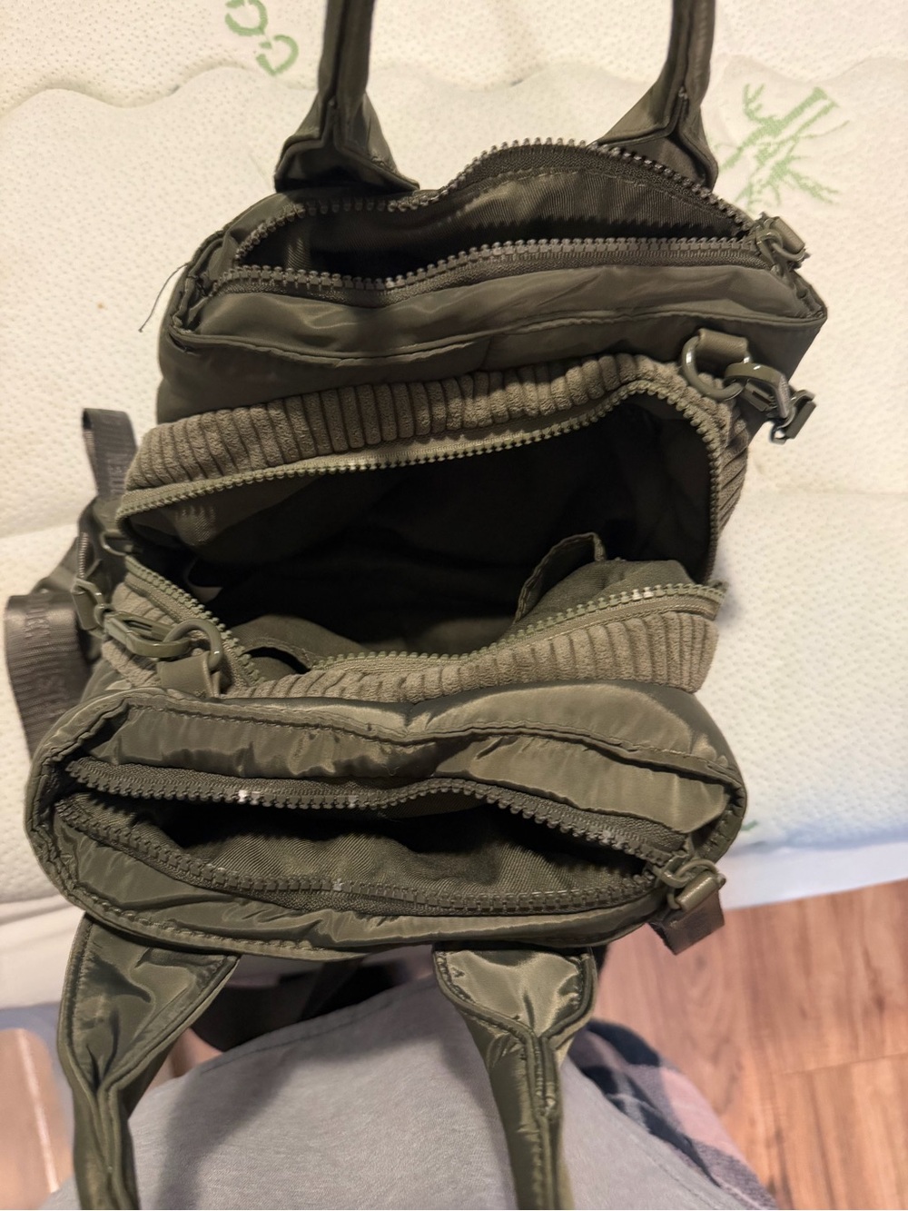 Steve Madden Olive Green Quilted Multi-Zip Crossbody Satchel